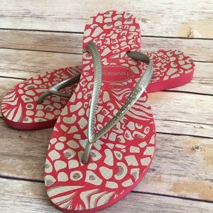 EUC Havaianas Slim - Pink & Tan - size 37-38