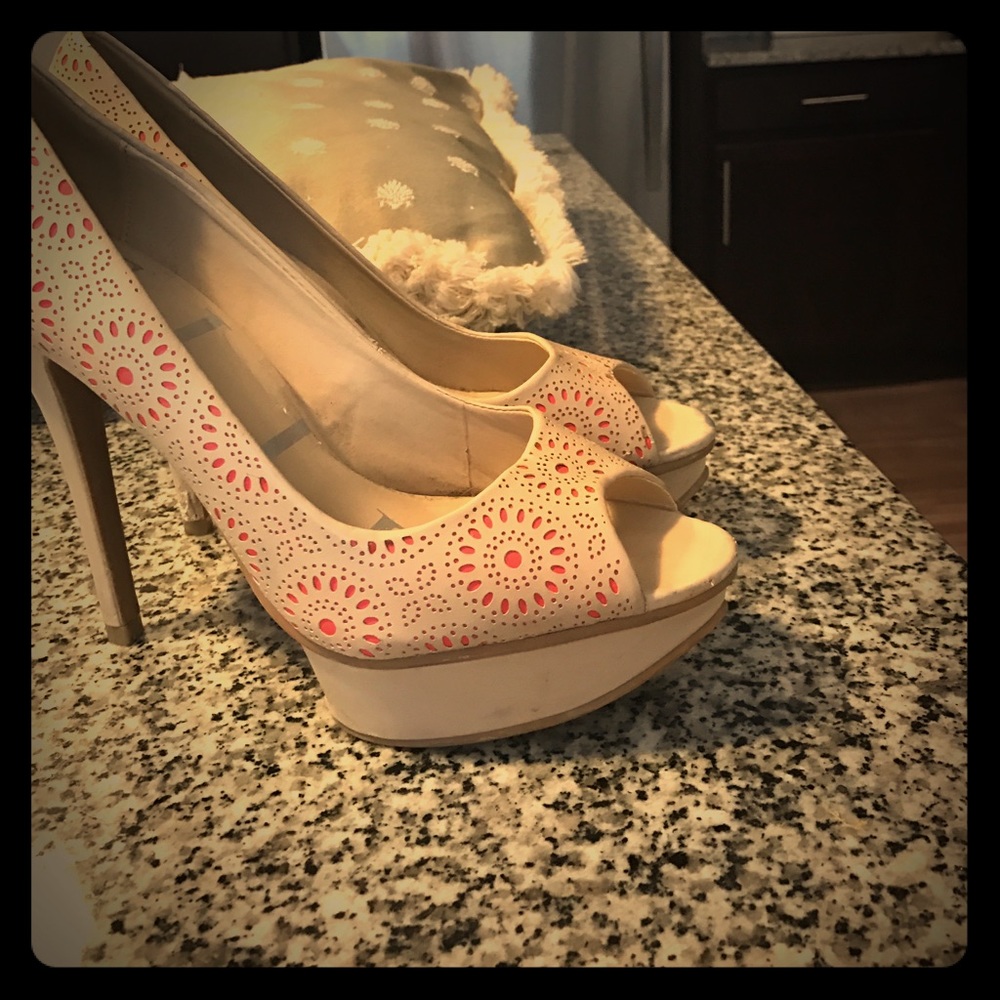 Coral and beige peep toe heels size 9.5