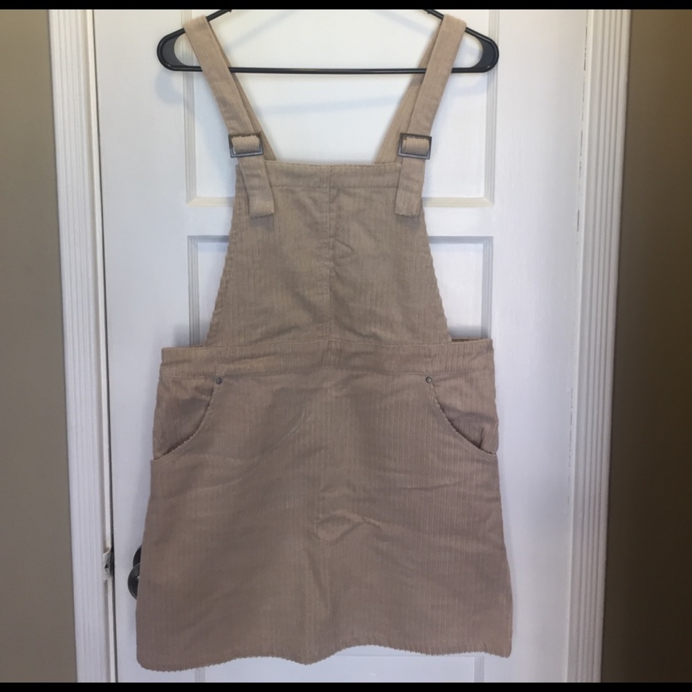 Tan corduroy overall dress