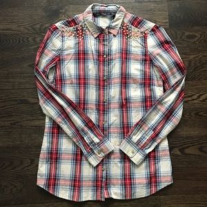 Zara Plaid Shirt with Gold Studs