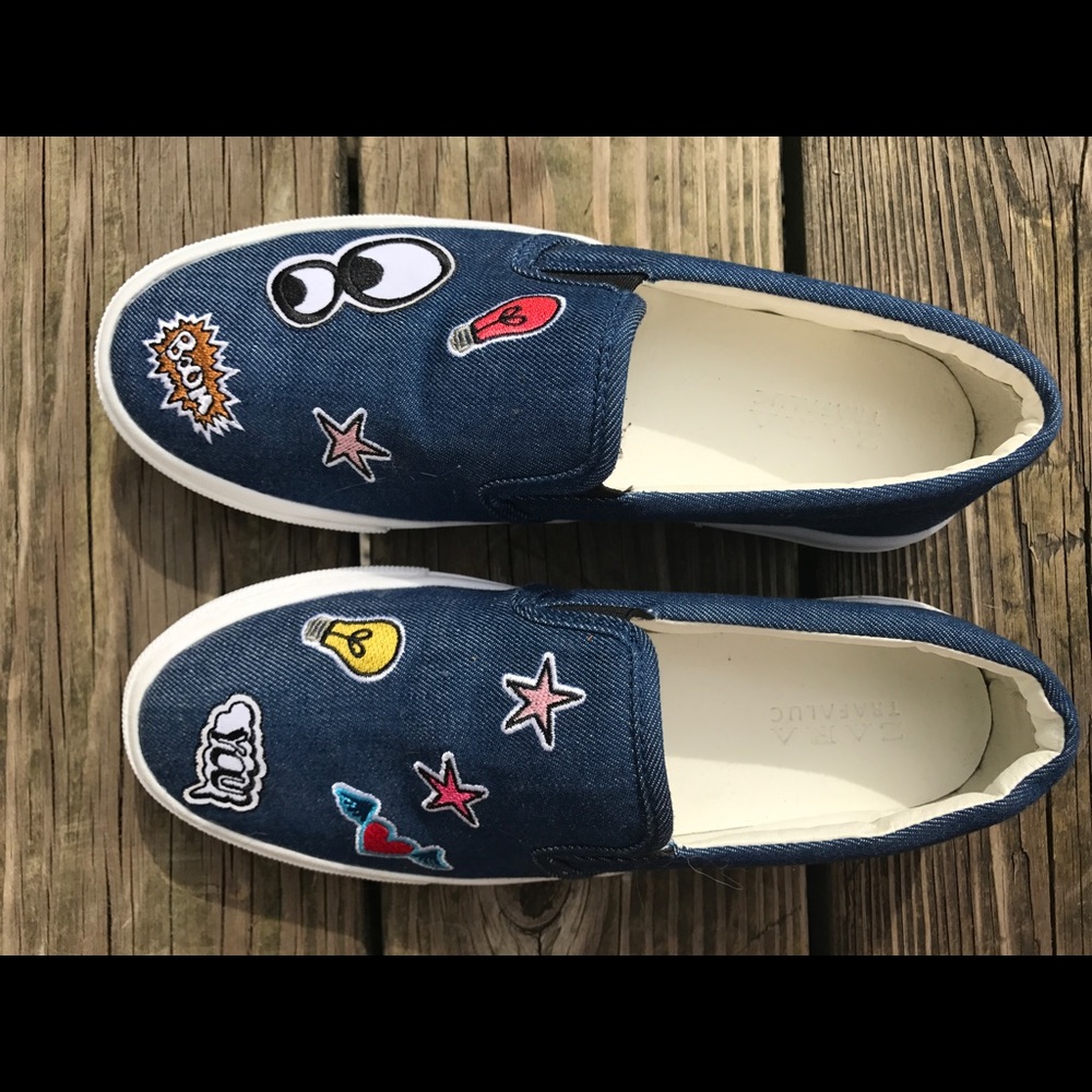 Denim patchwork Zara slip on shoes size 7