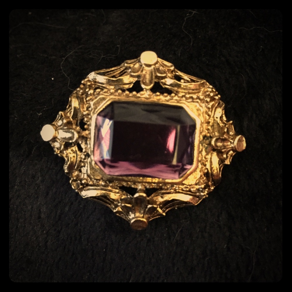 Vintage Brooch Pin Large Purple Stone