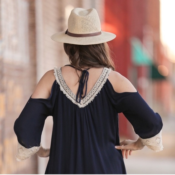 Navy Fringe Tunic Dress - Picture 2 of 2