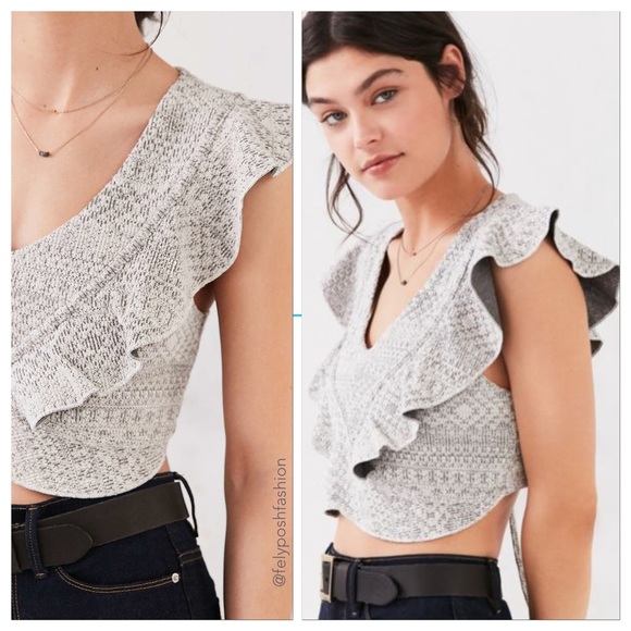 Kimchi Blue Ruffle Cropped Surplice Sweater - Picture 2 of 2