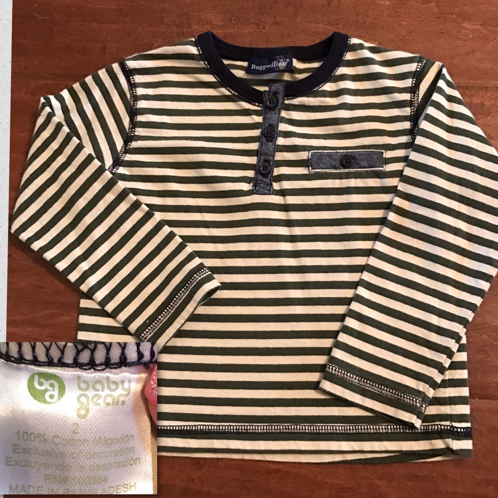 Rugged Bear Hunter Green & Tan striped Shirt