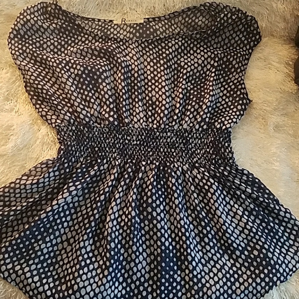 Rumors sheer blue polka dot top