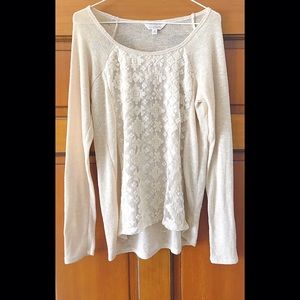 Charming Charlie Cream woven mesh overlay sweater