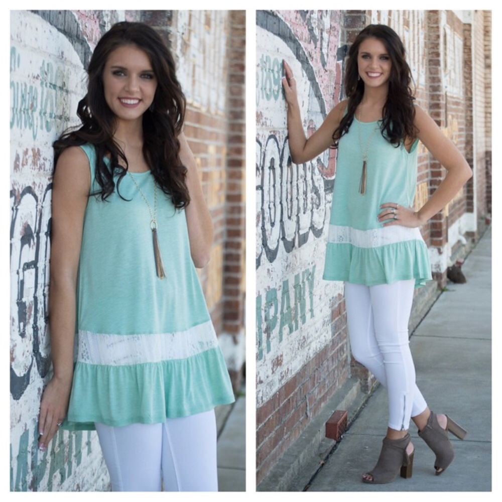 Mint lace ruffle tunic