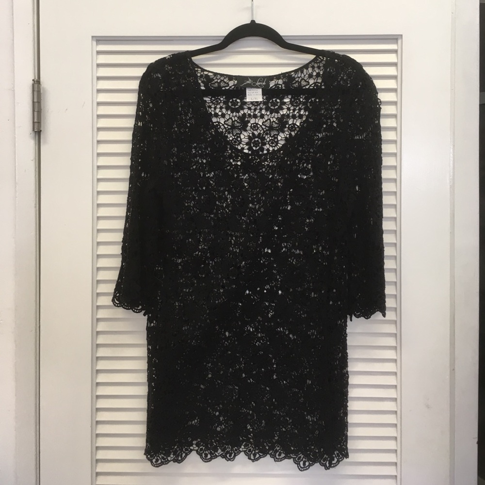 Lavish Swimwear Black Crochet Dress Cover Up