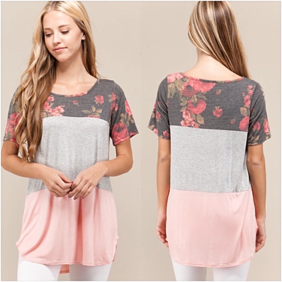 Blush Floral Colorblock Tunic Top SM - Picture 4 of 6