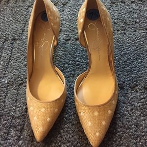 Jessica Simpson burlap and polka dot heels!