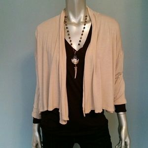 Tan Jersey Cropped Cardigan