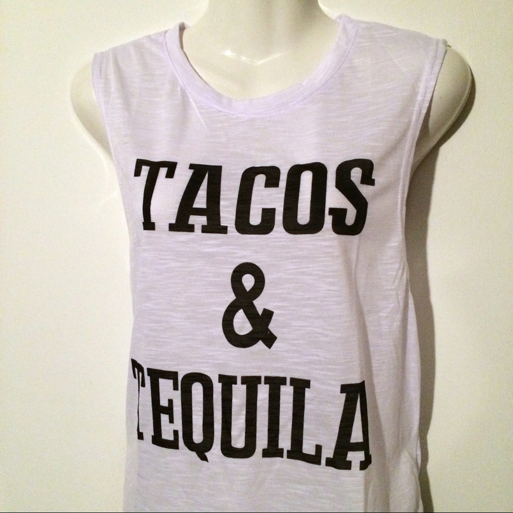 🌮 Tacos & Tequila Graphic White Tank Top Tee - Picture 5 of 8