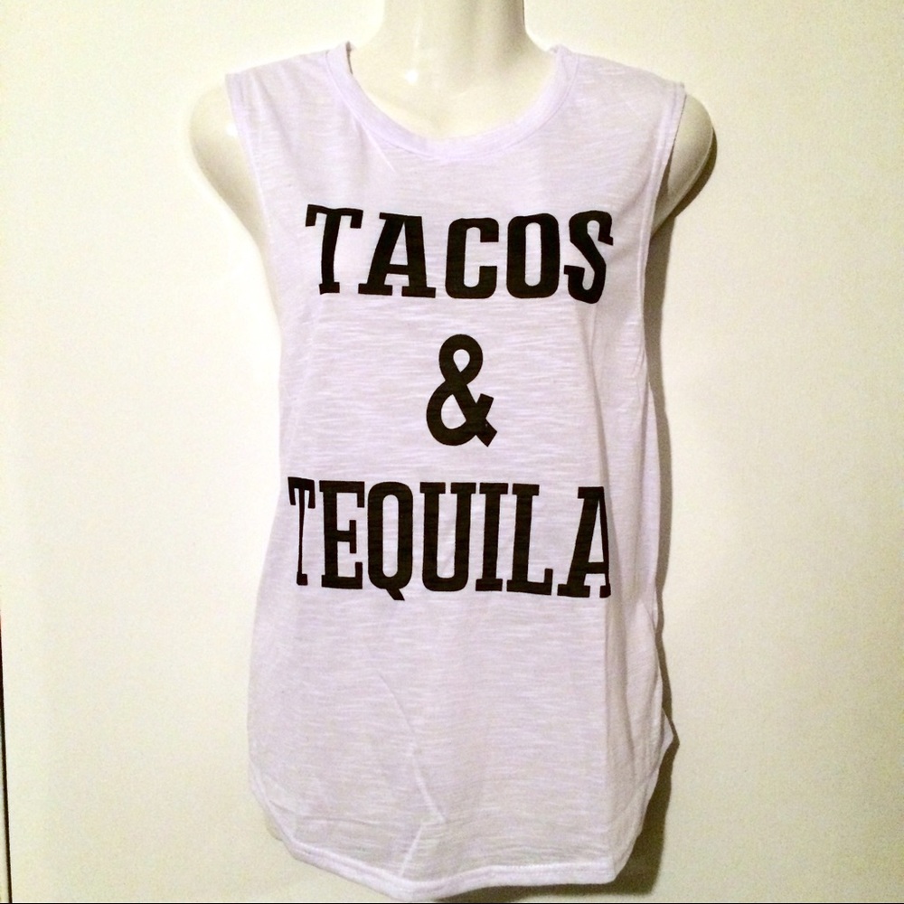 🌮 Tacos & Tequila Graphic White Tank Top Tee - Picture 3 of 8