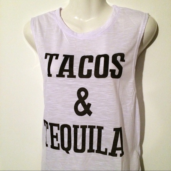 🌮 Tacos & Tequila Graphic White Tank Top Tee - Picture 5 of 8