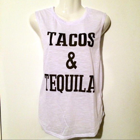 🌮 Tacos & Tequila Graphic White Tank Top Tee - Picture 3 of 8