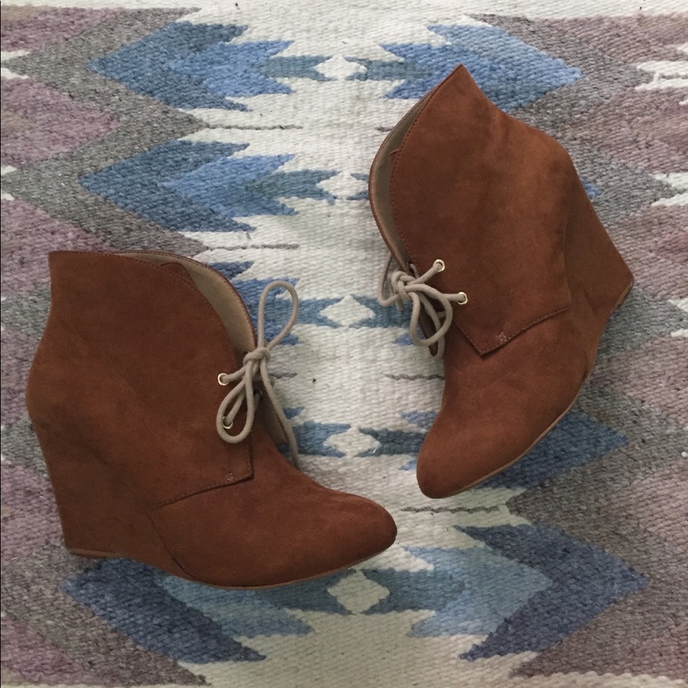 Tan lace wedges