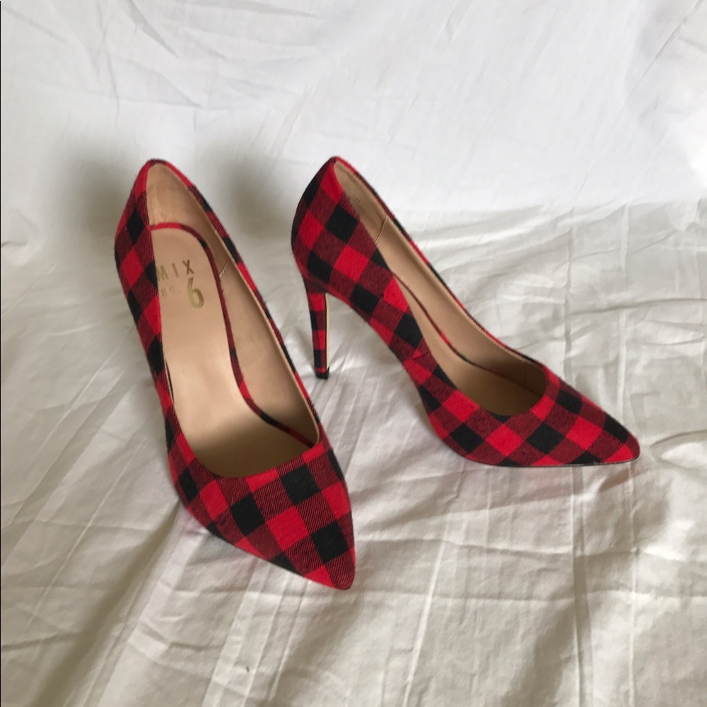 Red and Black Plaid pumps