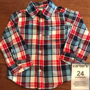 Carters Red,White & Blue checked button down shirt