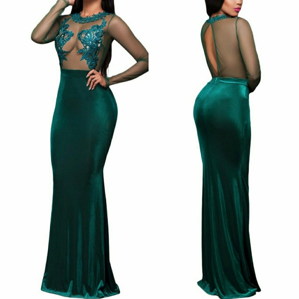 Green Mesh Mermaid Evening Gown/Prom