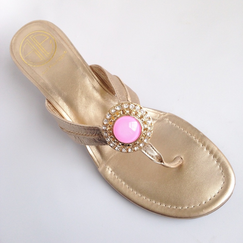 Lilly Pulitzer Gold Bejeweled Wedge Heel Sandal