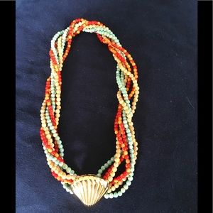 Adjustable Bead Necklace with Shell Clasp