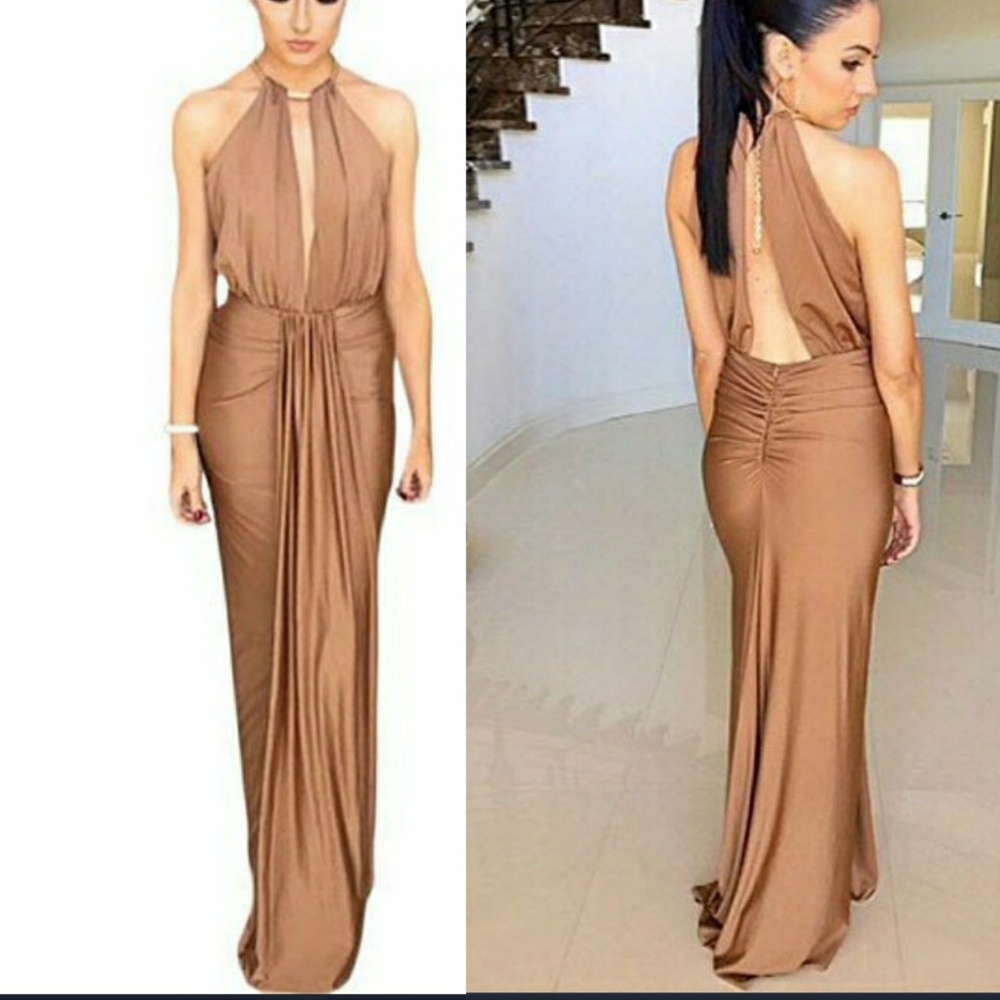 Gold Satin Evening Gown