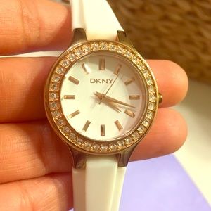 Gold Fossil Watch with white band