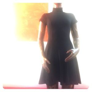 Black short sleeve turtleneck skater dress