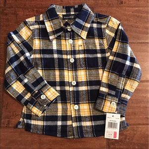 Rugged Bear Navy& Yellow flannel plaid Button down