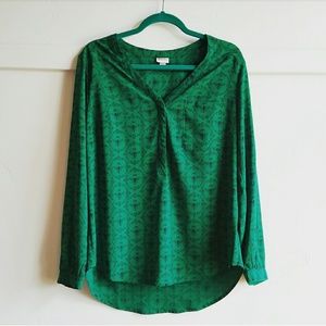 Emerald Green Blouse with Bee Pattern