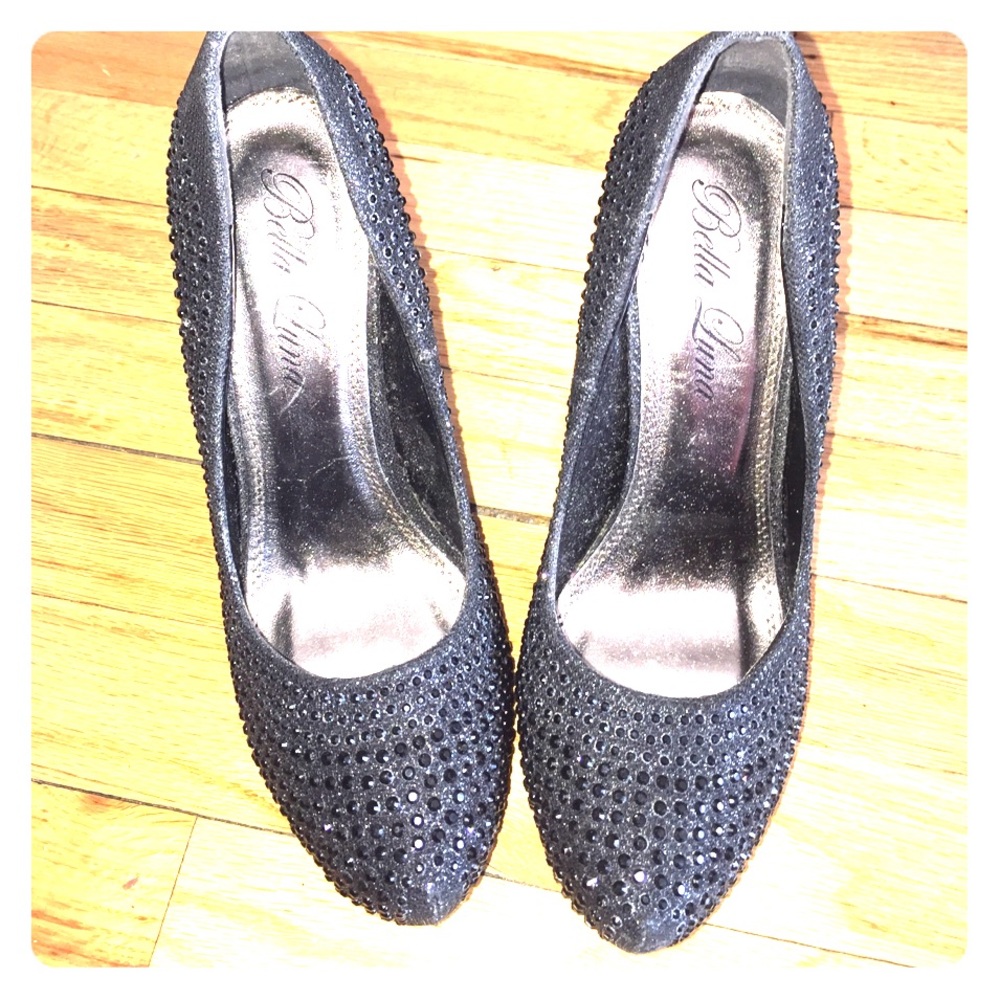 Rhinestone sexy black heels