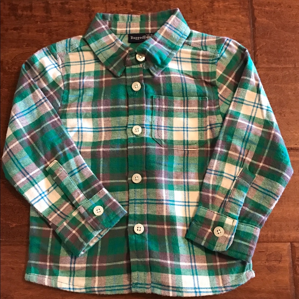 Rugged Bear Green &Grey flannel plaid shirt Sz. 2T