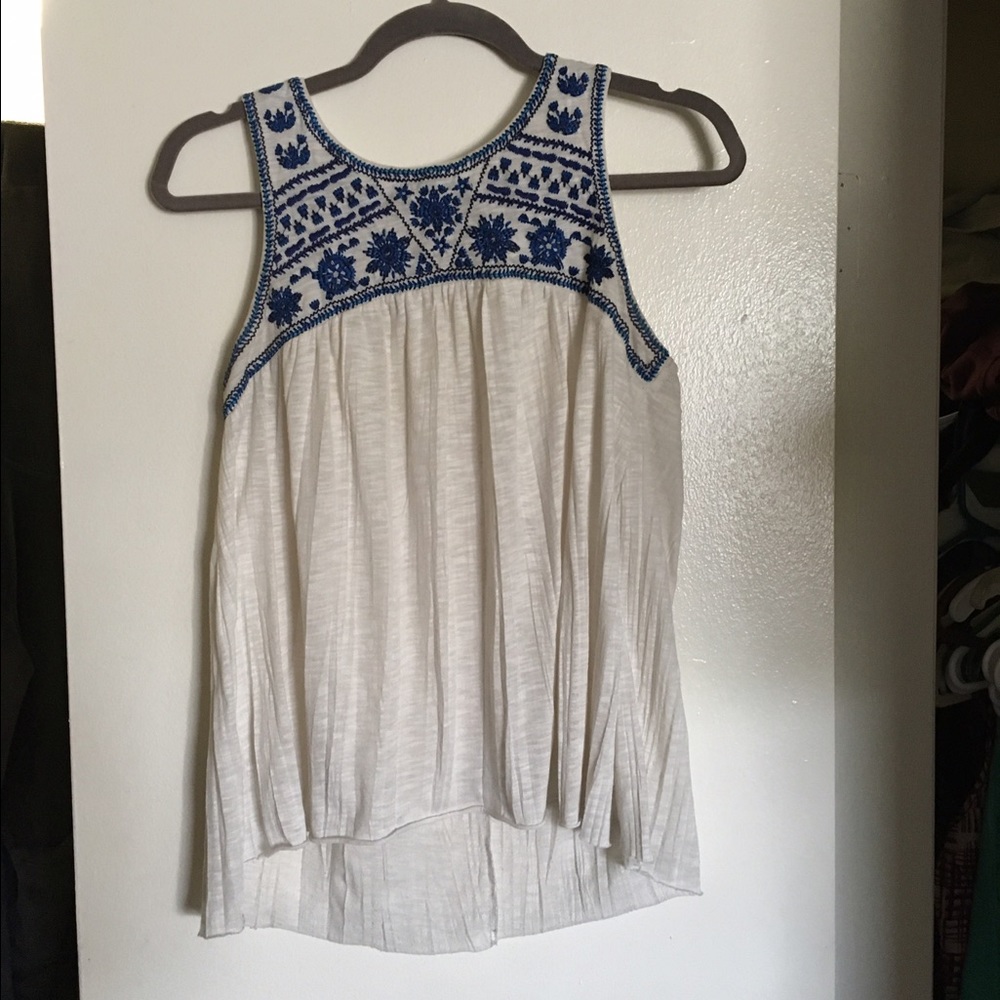 AE White and Blue Tank Top with Embroidery