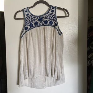 AE White and Blue Tank Top with Embroidery