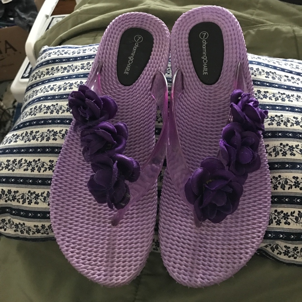 Purple flowered sandals size 7