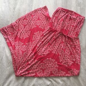 Red strapless maxi dress