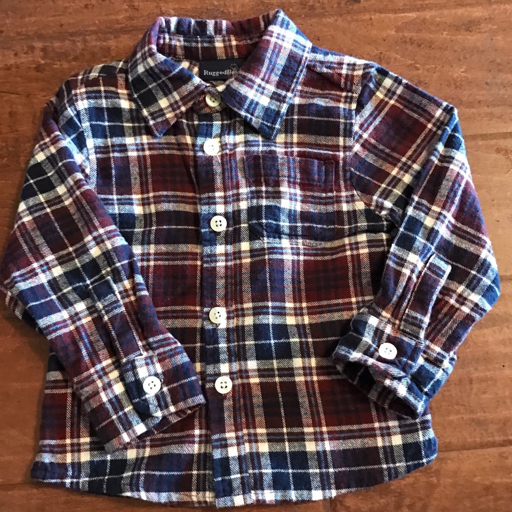 Rugged Bear Navy&Maroon flannel plaid button down