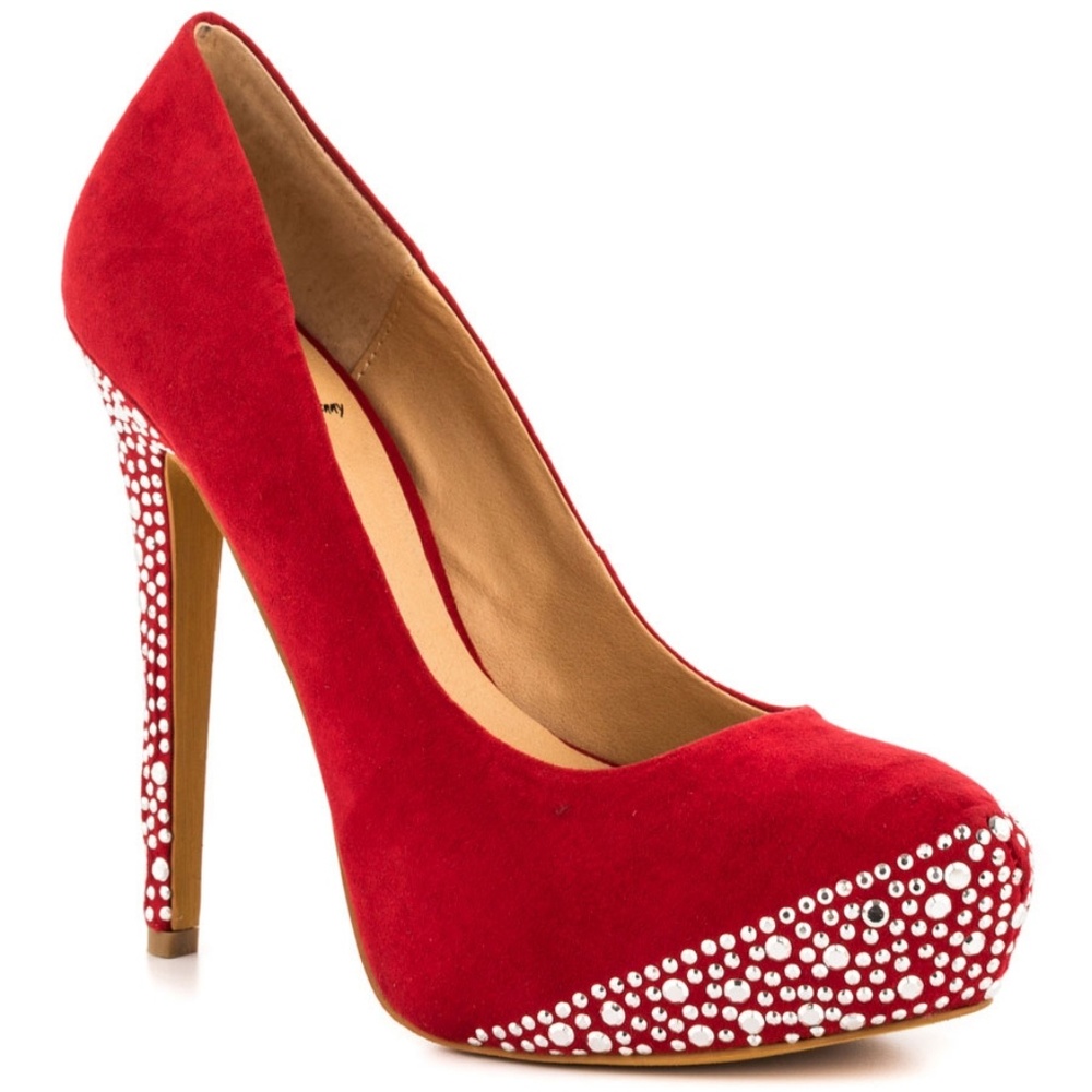 Penny Loves Kenny Red Hana Jeweled Platform Pumps
