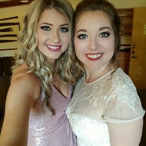 Rose gold lace halter long bridesmaid dress