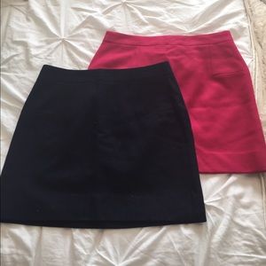 2 J. Crew wool mini skirts navy + pink