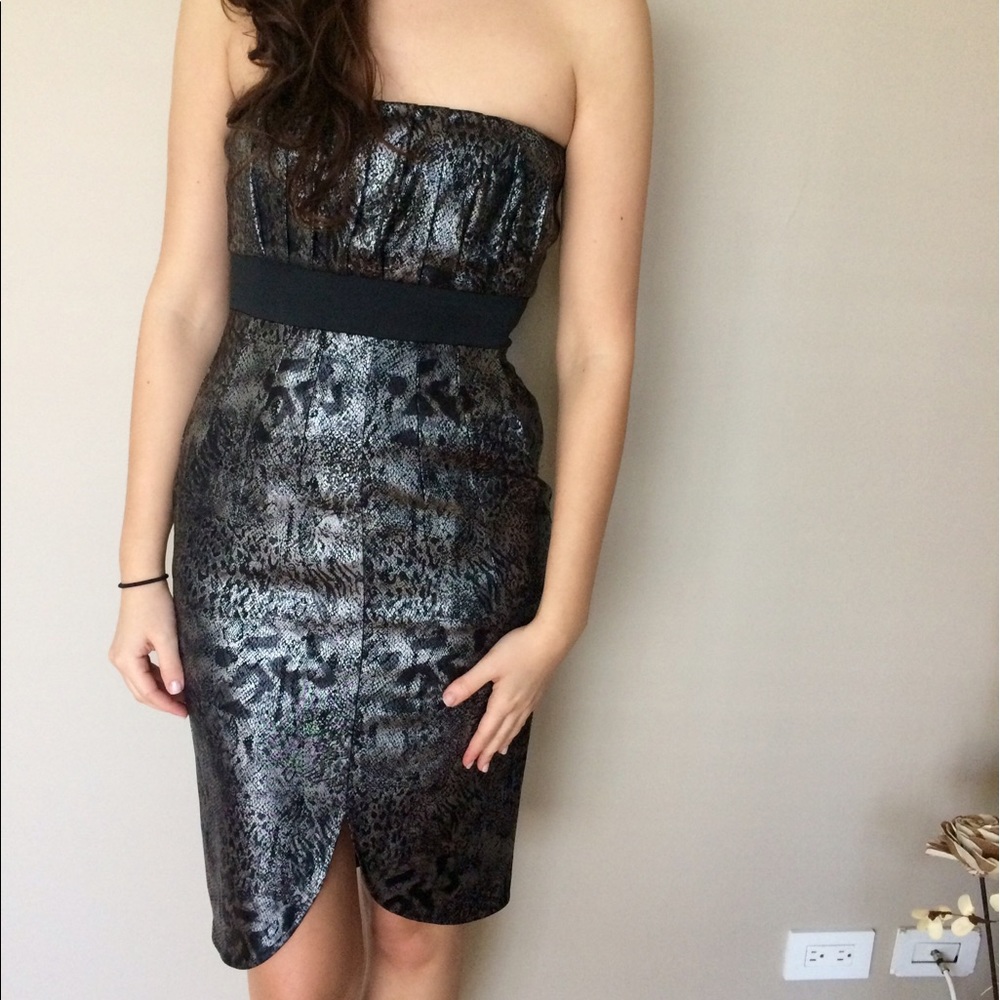 Strapless Midi Shiny Metallic Dress