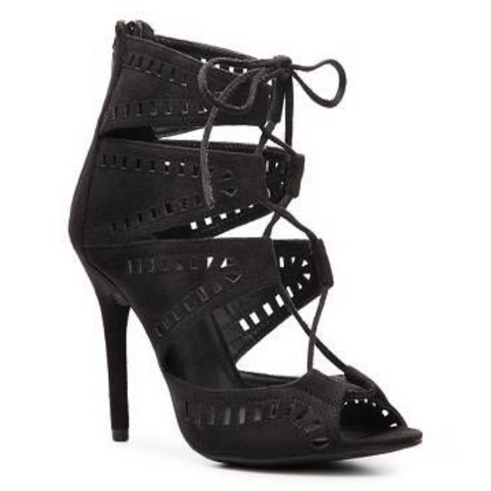 Zigi Soho Black Suede Barrel Peep Toe Heels