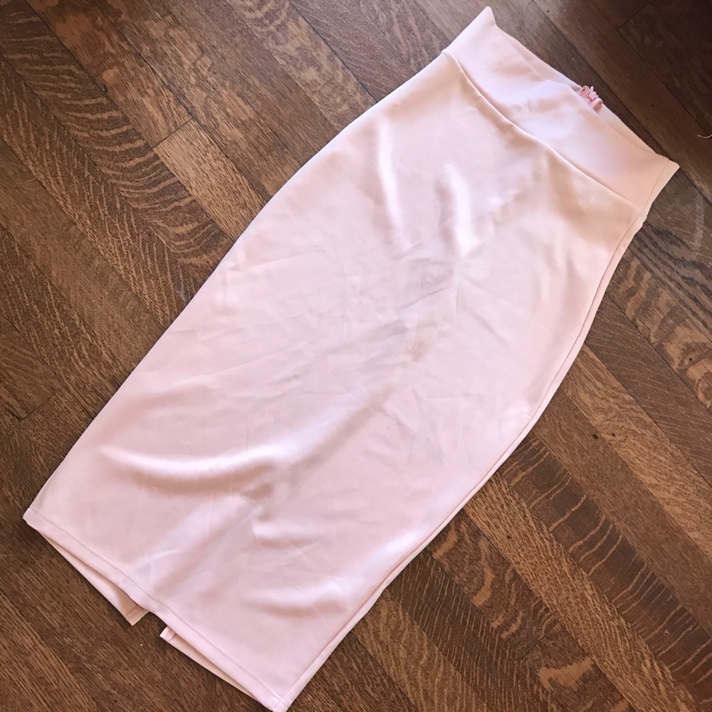 Peachy pink midi high waisted skirt