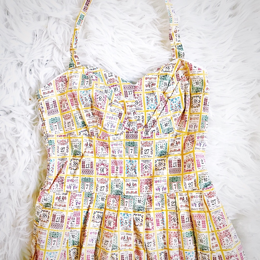 Adorable Novelty Print Postage Stamp Halter Dress