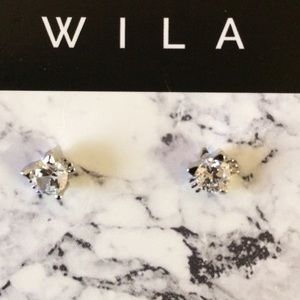 Silver crystal cat earrings
