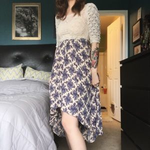 Free People Hi-Low Ivory Crochet Lace Floral Dress