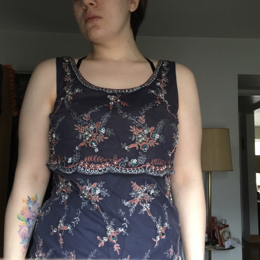 Beaded lace tank top