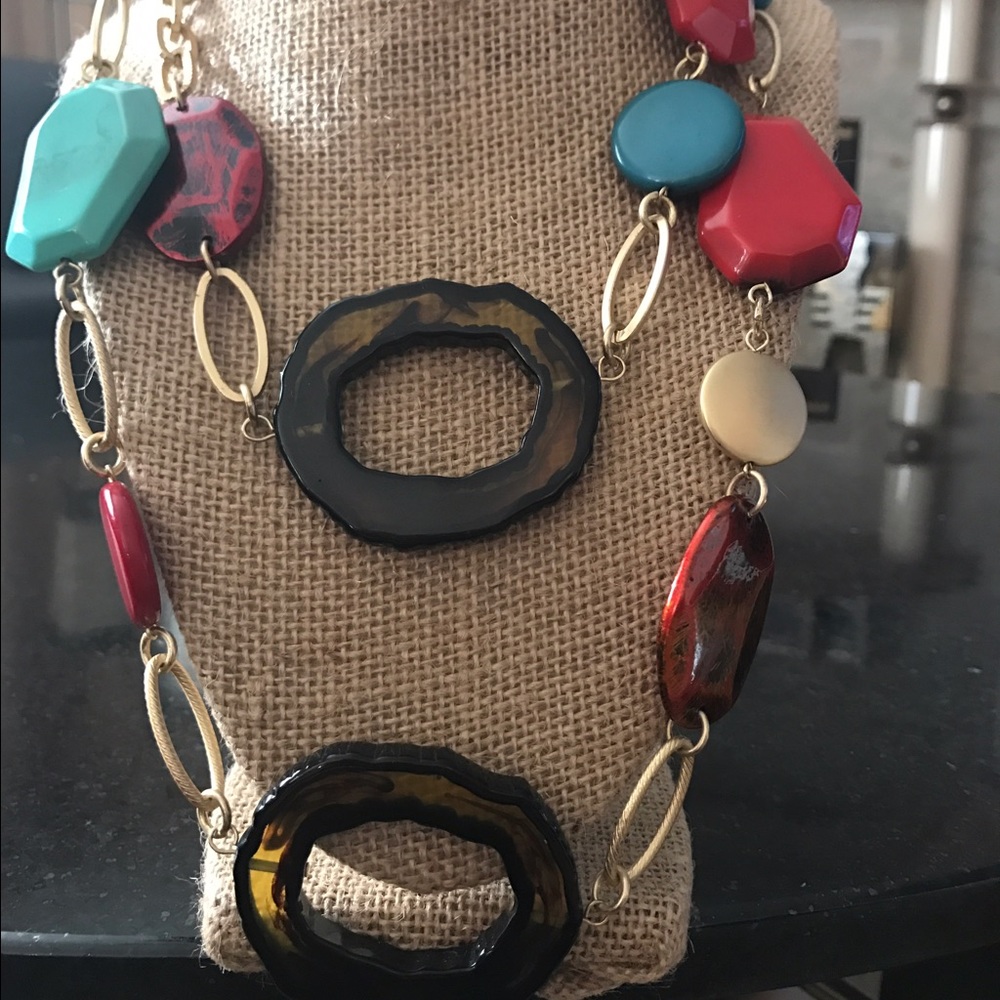 Turquoise..red.gold.and brown Adjustable Necklace