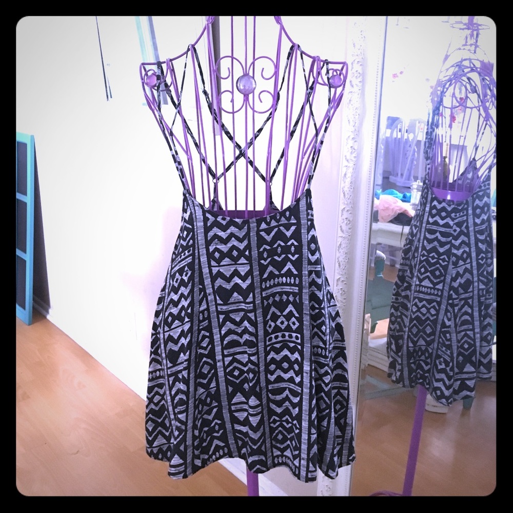 Black Grey Tribal Festival Skater Dress Suspenders